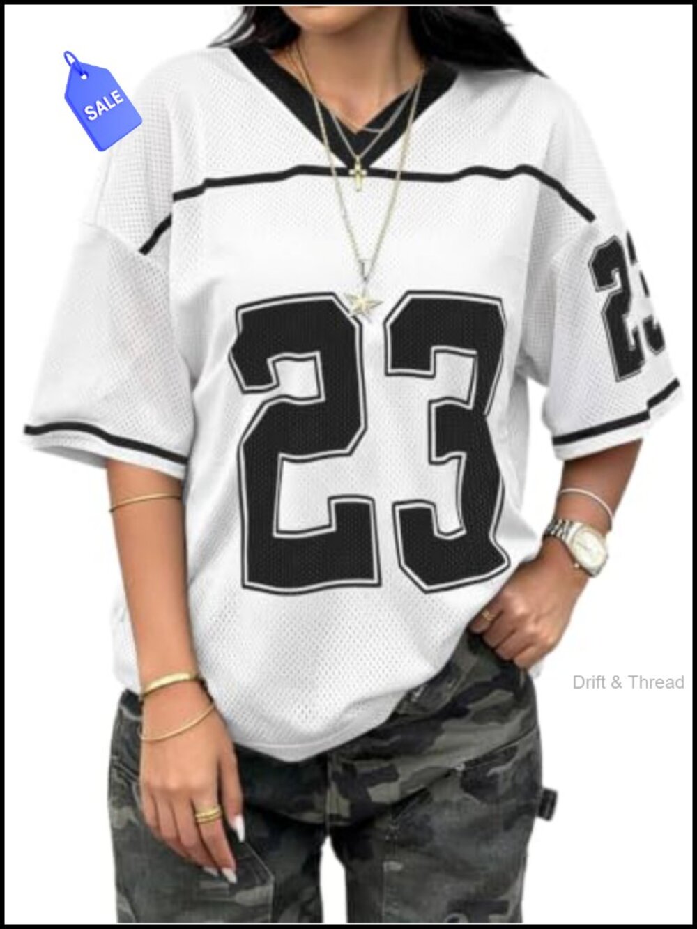 Oversized Jersey Shirt V Neck Color Block Graphic Tee Drop Shoulder